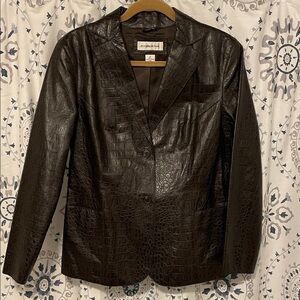 Preston & York Espresso Crocodile-Embossed Leather Blazer - Size M